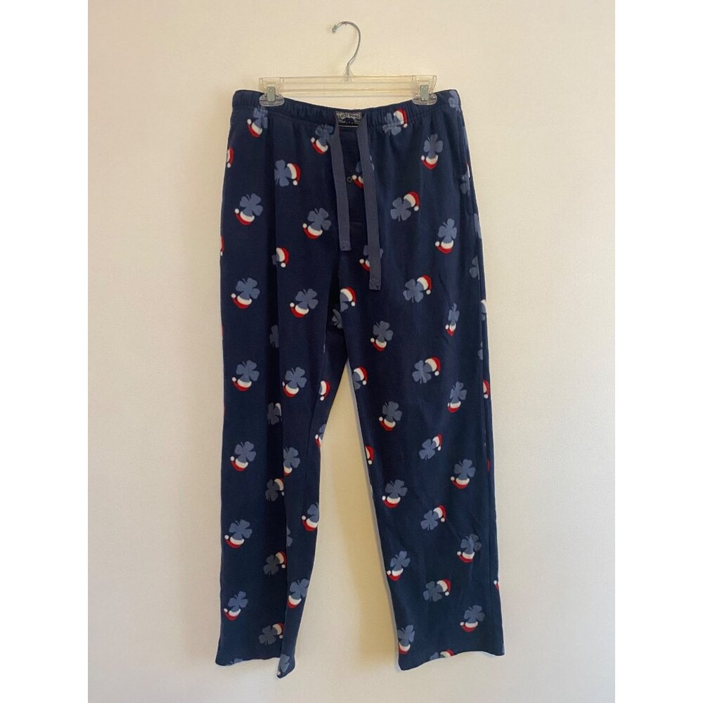 Lucky Brand Navy Fleece Lounge Pajama Pants W/ Santa Hat Clover Print Size L